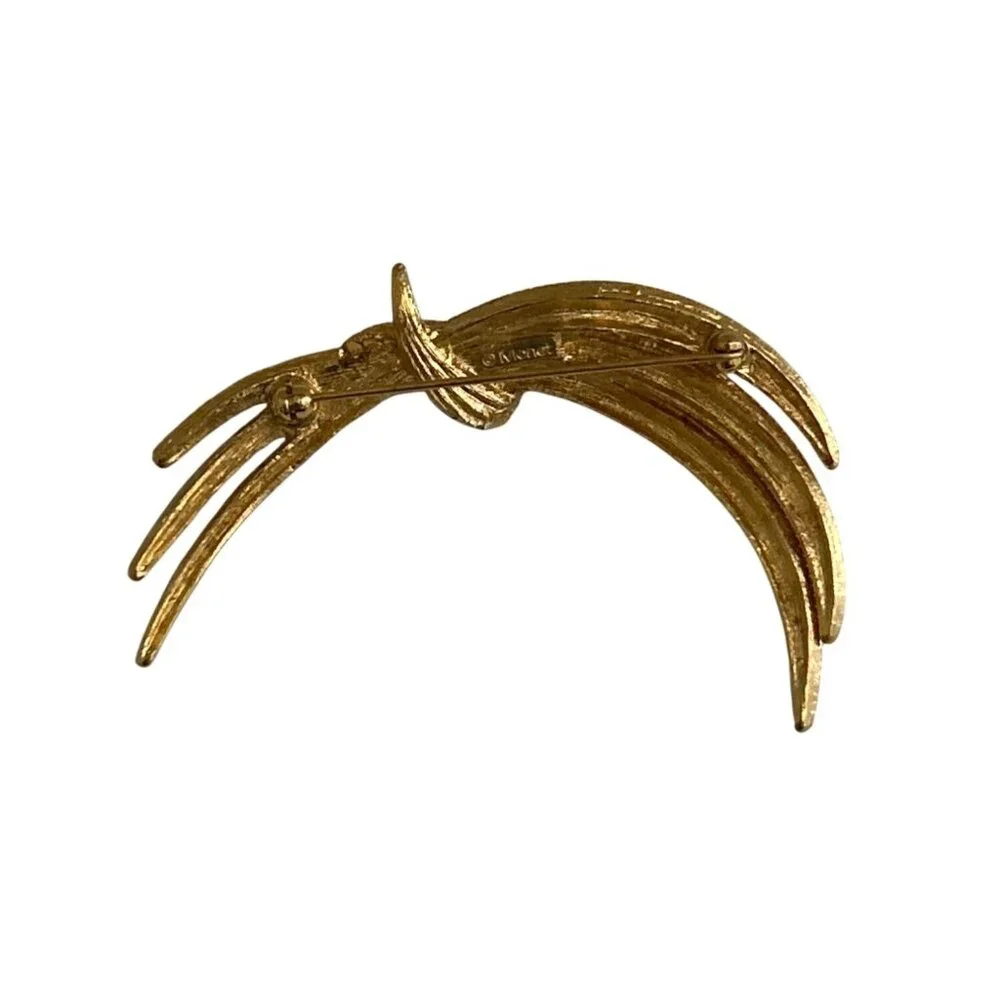 Vintage Monet Gold-Tone Textured Brooch 3” Wide Statement Piece